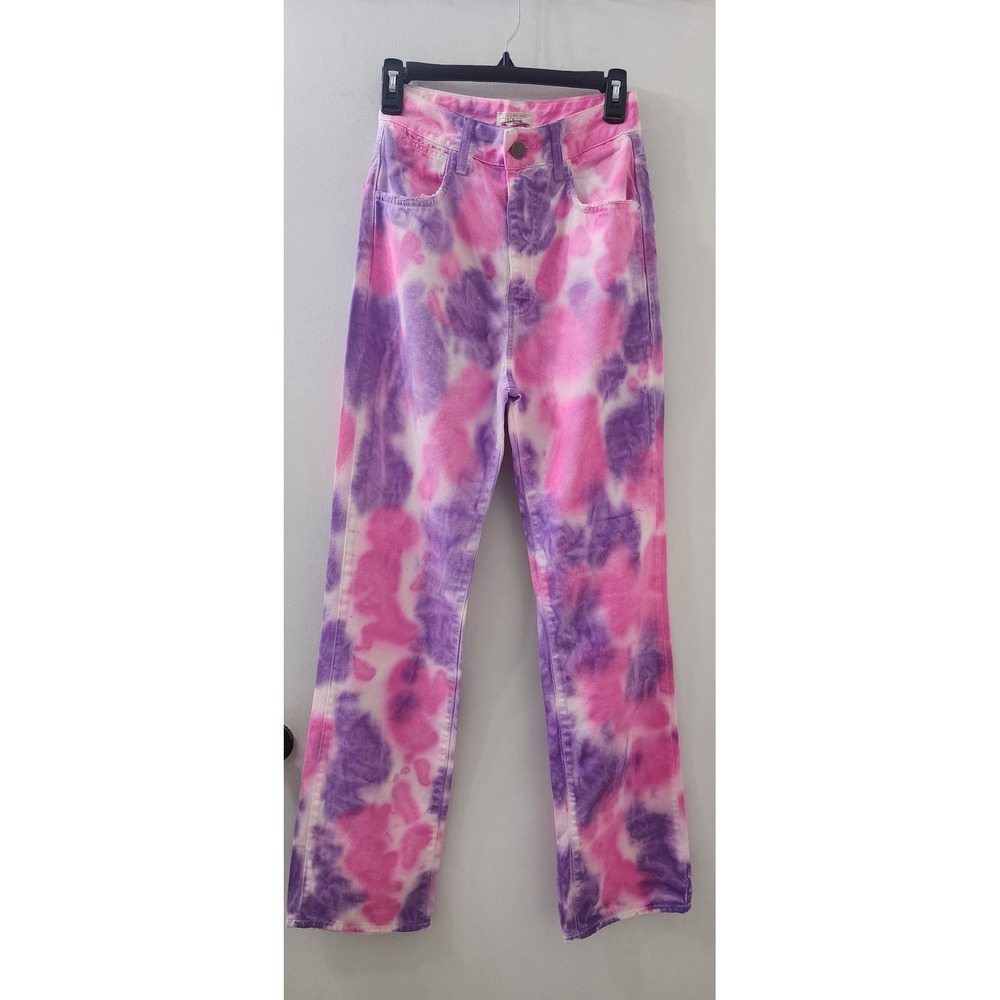 Nati Vozza La Rouge Belle Pink Purple Tie Dye High Rise Straight Leg Jeans